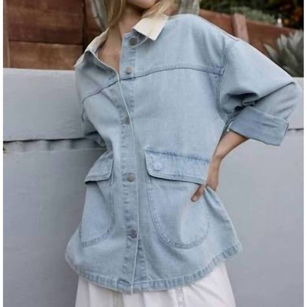 NEW RAISONNEL contrast collar denim jacket in blue